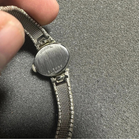 Vintage Hamilton Ladies Mechanical Wind Up Watch Silver Tone Blue Dial 10K R.G.P - Picture 7 of 9